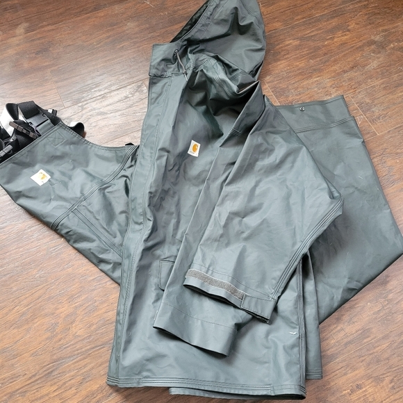 Carhartt Rain Storm Rain Jacket Green/Grey Waterproof 2XL - Picture 3 of 7